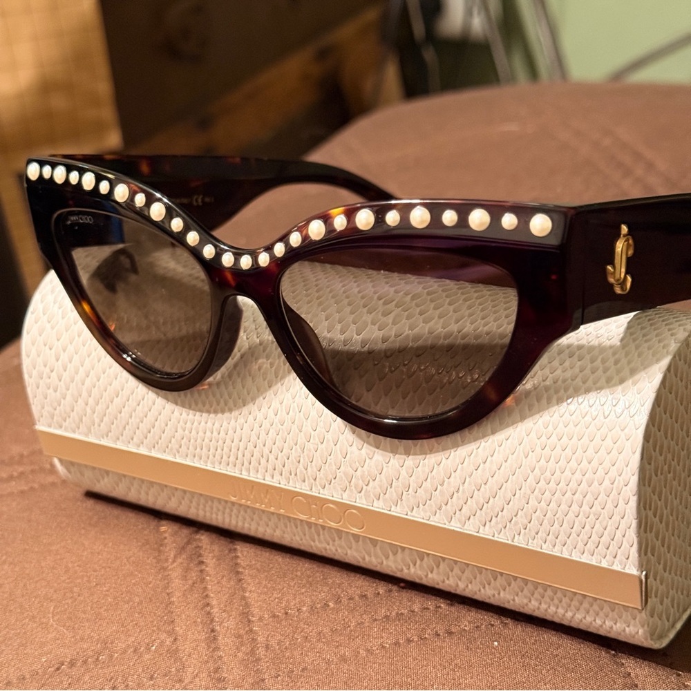 Jimmy Choo Sonya GS Pearl-Embellished Tortoise Sunglasses